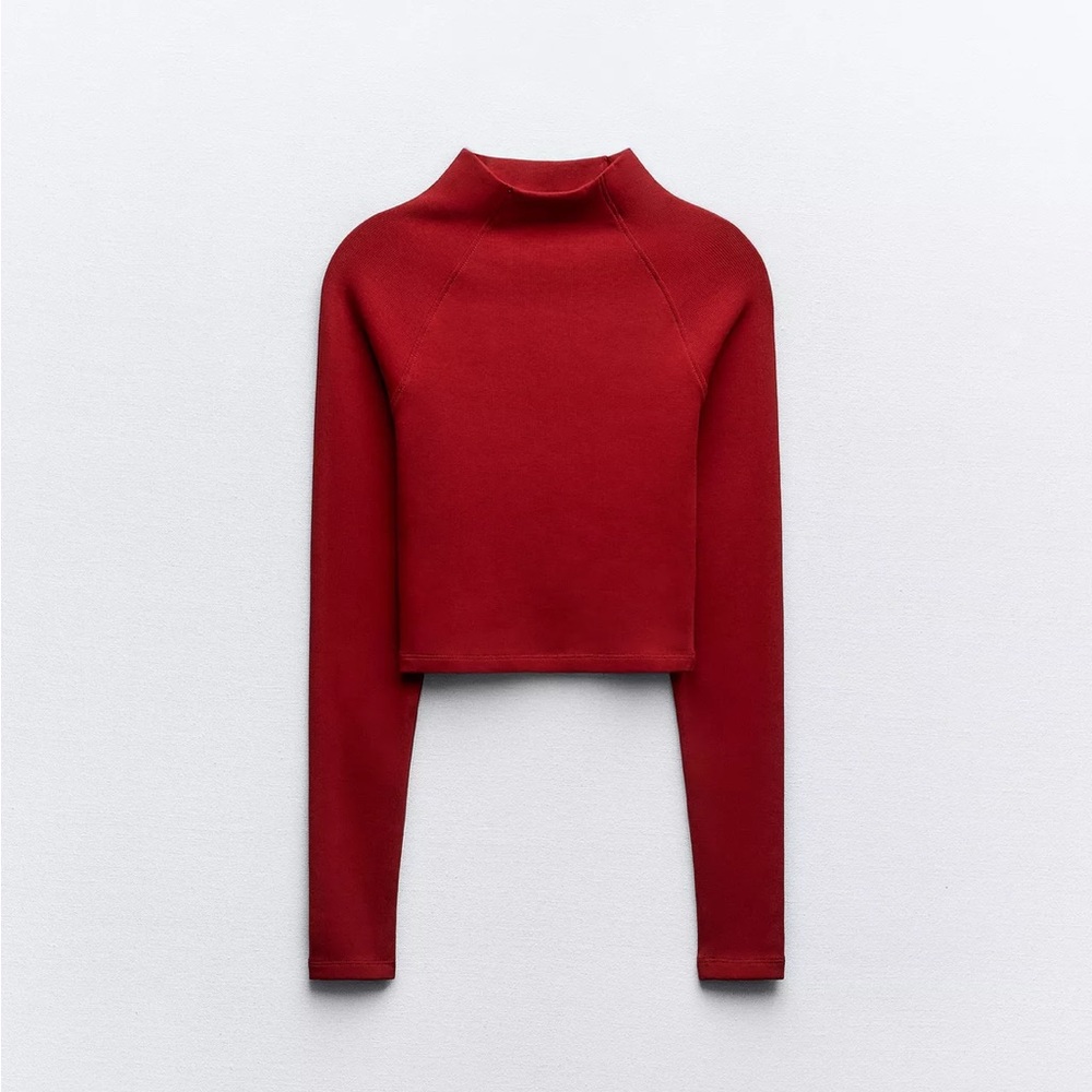 Zara Red Mock Turtleneck Top